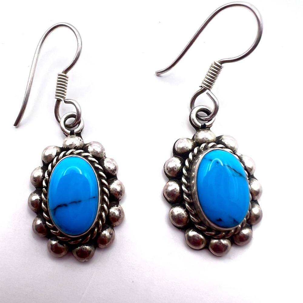Vintage Mexico 925 Sterling Silver Turquoise Dangle Earrings